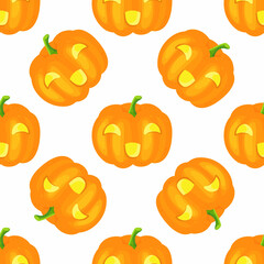Seamless pattern for Halloween. Glowing pumpkins on background.