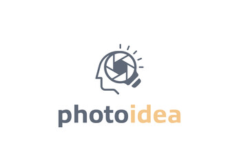 Light bulb, lens and human head creative logo combination