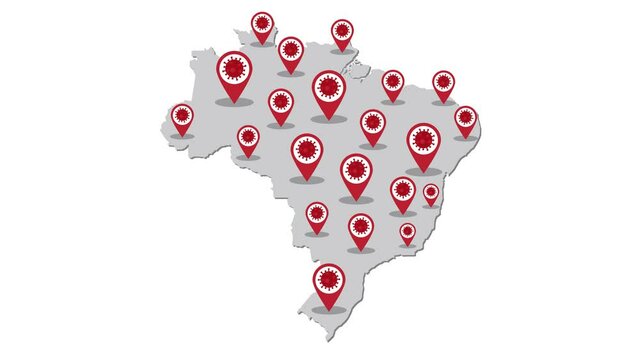 Graphic animation - COVID-19 pandemic in Brazil, infection spread around Brazil country map