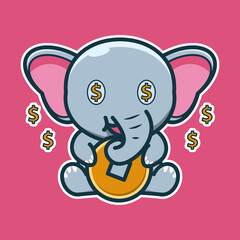 vector illustration of cute elephant 
holding coins