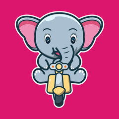 vector illustration of cute elephant riding a motorbike
