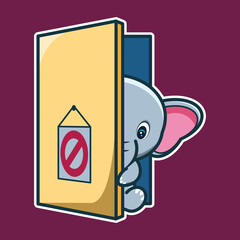 vector illustration of cute elephant 
opening the door