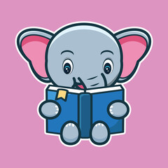 vector illustration of cute elephant 
was reading a book