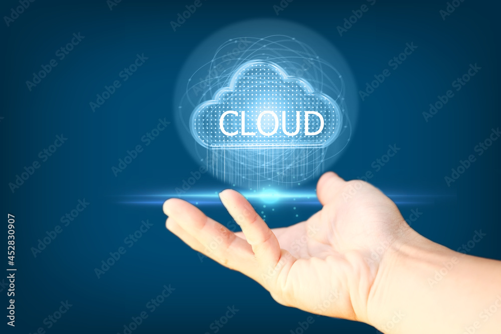 Poster cloud computing technology internet storage network concept and a large database big data through in