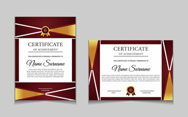 Set of certificate of achievement border design templates with elements of  luxury gold badges and modern line patterns. vector graphic print layout can use For award, appreciation, education