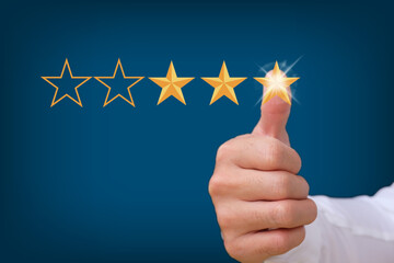 Holding the stars to complete five stars, Star rating and negative reviews concept, reputation...
