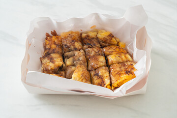 roti with egg, banana and chocolate