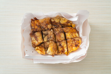 roti with egg, banana and chocolate