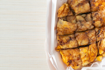 roti with egg, banana and chocolate