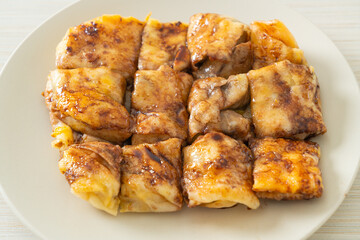 roti with egg, banana and chocolate