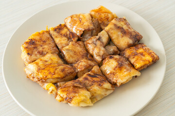 roti with egg, banana and chocolate