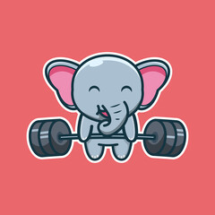 vector illustration of cute elephant 
lifting barbell