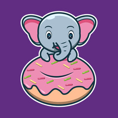 vector illustration of cute elephant on top of donuts