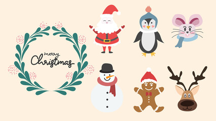 Collection Character  in Christmas holiday ,for content online or banner for your website and template, Simple cartoon flat style. illustration Vector EPS 10