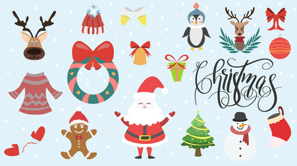 Fototapeta na wymiar Collection Christmas elements in Christmas holiday ,for content online or banner for your website and template, Simple cartoon flat style. illustration Vector EPS 10
