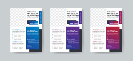 Business Flyer Template Layout with 3 Colorful Accents and Grayscale Image Masks