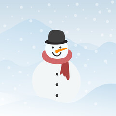 Snowman with snow in winter Christmas holiday ,for content online or banner for your website and template, Simple cartoon flat style. illustration Vector EPS 10