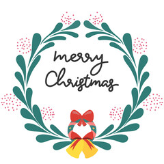 Flower wreath and Christmas bell and bow in Christmas holiday ,for content online or banner for your website and template, Simple cartoon flat style. illustration Vector EPS 10