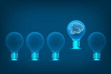 Light bulb in idea, innovation and inspiration concept or light bulb on blue background