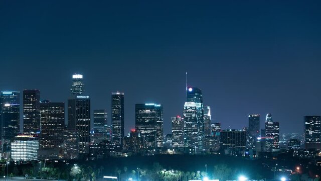 Los Angeles Downtown Skyline from Elysian Park Night Time Lapse California USA