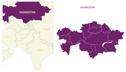 kazakhstan map. map of kazakhstan and neighboring countries.