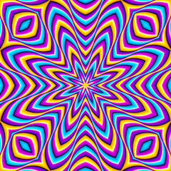 Colorful eight-pointed star. Motion illusion. Seamless pattern.