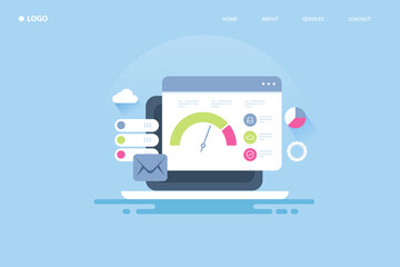 Cloud web hosting server speed, secure cloud network connection, web server run time, business communication, data processing technology concept. Flat design web banner template.