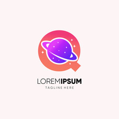 Letter Q Initial Planet Logo Design Vector Icon Graphic Illustration