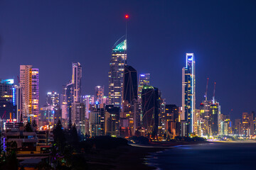 Fototapeta na wymiar Gold Coast cityscape by night, view from Miami hill