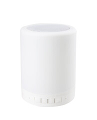 White wireless portable bluetooth speaker, isolated on white background