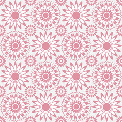 Fototapeta na wymiar Floral seamless background. Geometric ornament from flowers. Graphic modern pattern in pink tones on a white background.