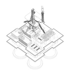 Offshore Oil Rig. Vector rendering of 3d