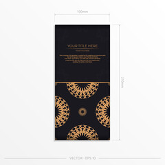 Stylish postcard design in black with luxurious Greek patterns. Vector invitation card with vintage ornament.