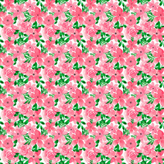 Abstract endless background with pink flowers. Painted watercolor flourish for the design of a postcard, wrapping paper, invitation, price tag, print on textiles and more