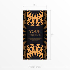 Stylish vector postcard design in black color with luxurious Greek ornaments. Stylish invitation card with vintage patterns.