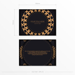 Invitation card template with vintage patterns.Stylish vector card design in black color with luxury greek