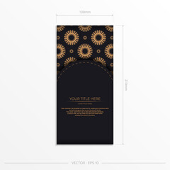 Preparing invitation card with vintage patterns.Stylish vector template for printable design postcard in black color with luxury greek