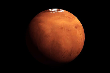 Planet Mars on a dark background, from space. Elements of this image were furnished by NASA.