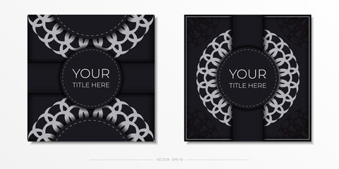 Stylish invitation card with vintage patterns. Stylish card design in black color with luxurious greek