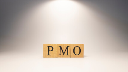 The word PMO was created from wooden cubes. Economy and business.