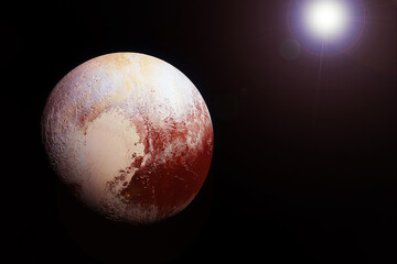 Planet Pluto on a dark background, from space. Elements of this image were furnished by NASA.
