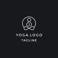 Abstract yoga human linear logo. Thread person flower balance logotype. Creative spa, guru vector