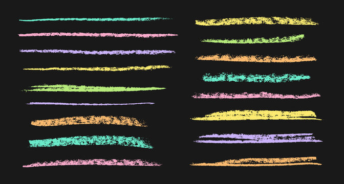 Chalk strokes grunge vector collection. Coal pencil colorful lines. Chalk texture. Highly detailed grunge. Colorful pastel pencils strokes.