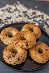 sweet home made chocolate chip donuts on a table