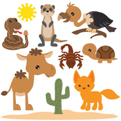 Desert animals vector cartoon illustration