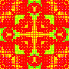 Creative mosaic pattern colored squares. Colored art festival abstract pixel symmetrical background. RGB pattern.  Colorful beautiful tiles. Modern art color pattern ornament decorative illustration.