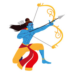 lord rama holding bow and arrow - obrazy, fototapety, plakaty