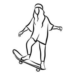 Skating woman line art