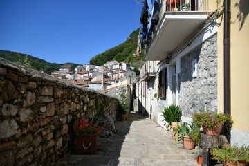 Fototapeta na wymiar A street in the historic center of Castelsaraceno, a old town in the Basilicata region, Italy.