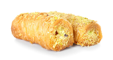 Delicious baklava on white background